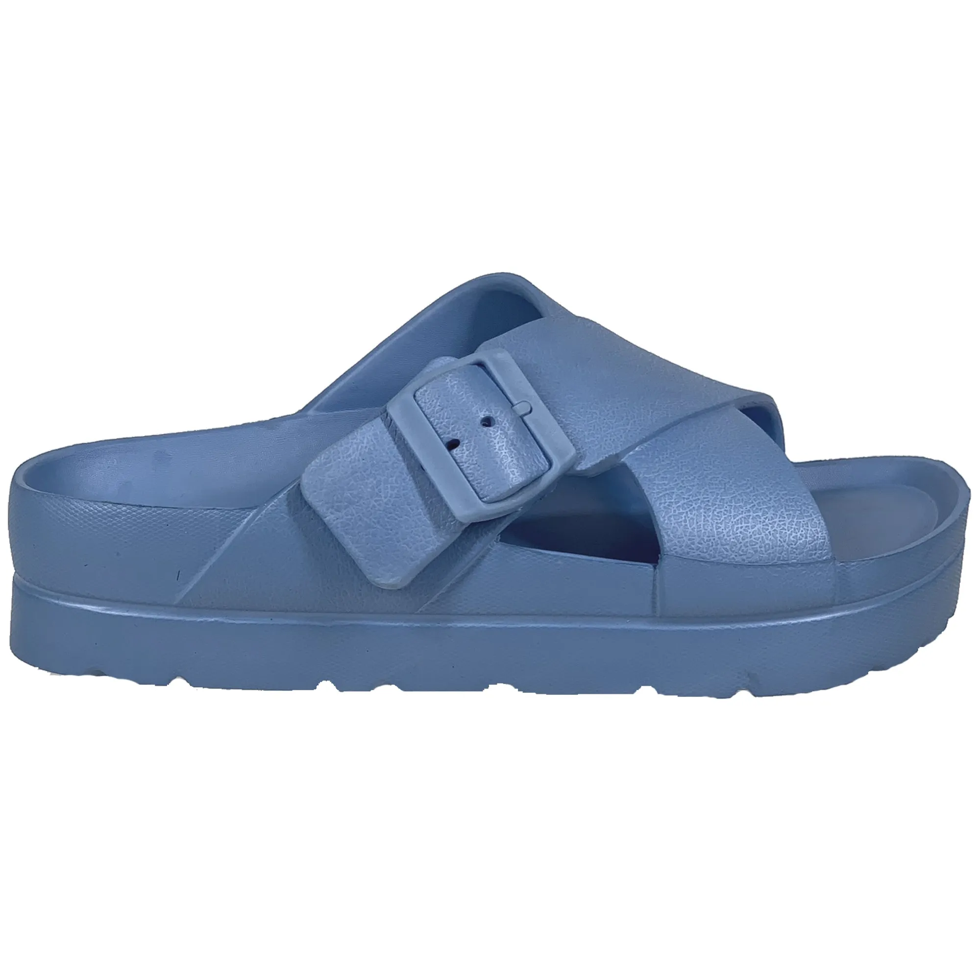 SOBEYO Light-Weight  Platform Sandals Criss-Cross Adjustable Buckles Blue