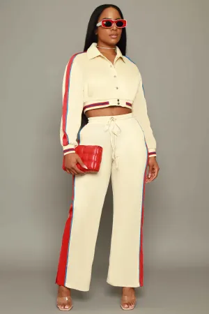 Stay Safe Cropped Jogger Set - Beige/Red