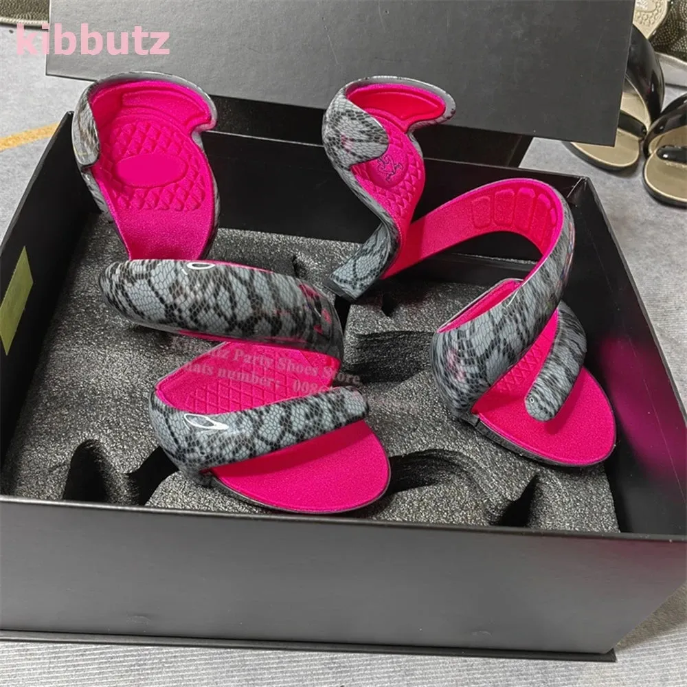 Strange Heels Slippers Clip Toe Twist Patent Leather Solid Color Slip-On Fashion Runaway Show Novelty Concise Sexy Summer Shoes
