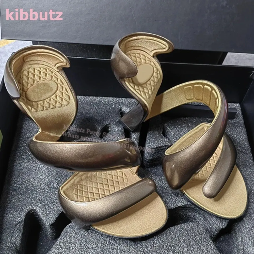 Strange Heels Slippers Clip Toe Twist Patent Leather Solid Color Slip-On Fashion Runaway Show Novelty Concise Sexy Summer Shoes