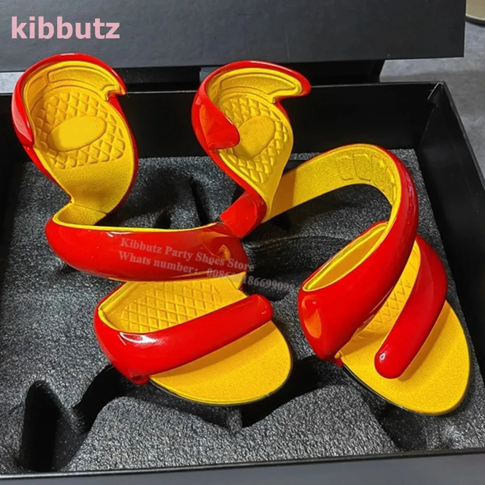 Strange Heels Slippers Clip Toe Twist Patent Leather Solid Color Slip-On Fashion Runaway Show Novelty Concise Sexy Summer Shoes