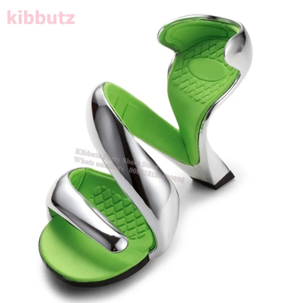 Strange Heels Slippers Clip Toe Twist Patent Leather Solid Color Slip-On Fashion Runaway Show Novelty Concise Sexy Summer Shoes