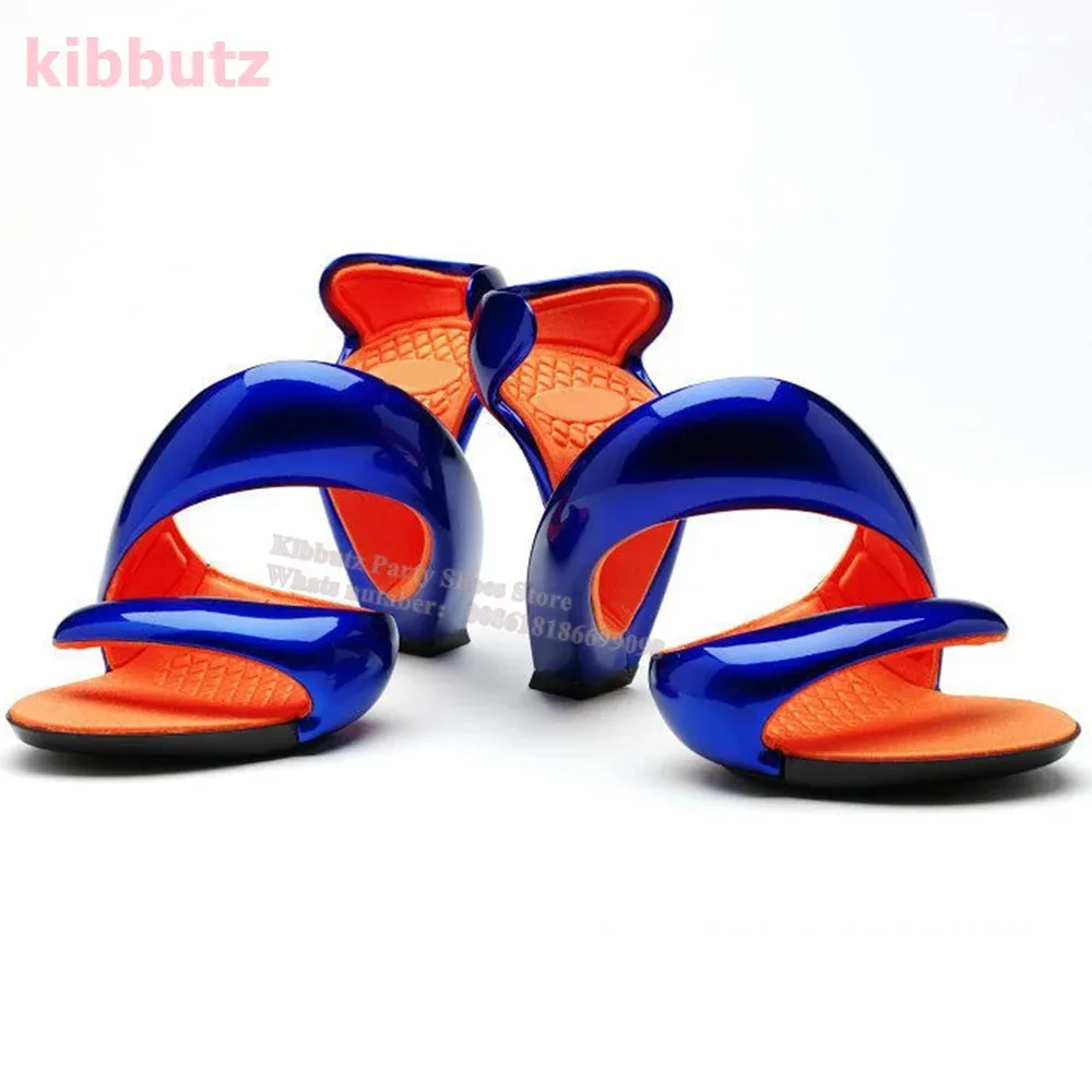 Strange Heels Slippers Clip Toe Twist Patent Leather Solid Color Slip-On Fashion Runaway Show Novelty Concise Sexy Summer Shoes