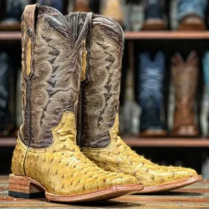 Tanner Mark Men's Genuine Full Quill Ostrich Square Toe Boots MD Saddle  TMX200480