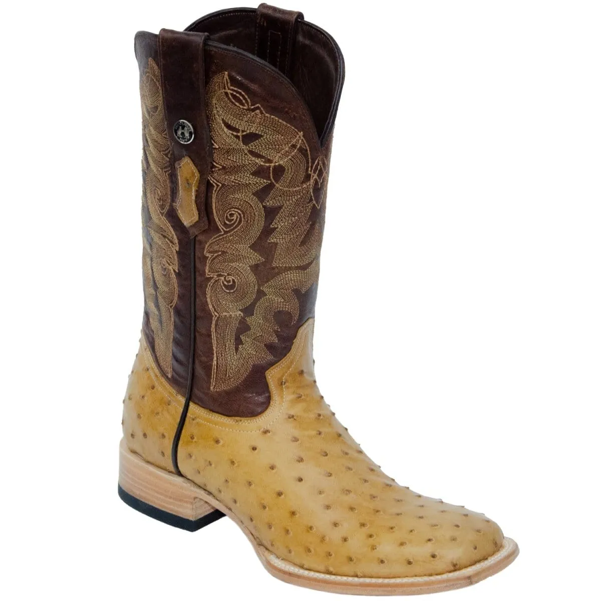 Tanner Mark Men's Genuine Full Quill Ostrich Square Toe Boots MD Saddle  TMX200480