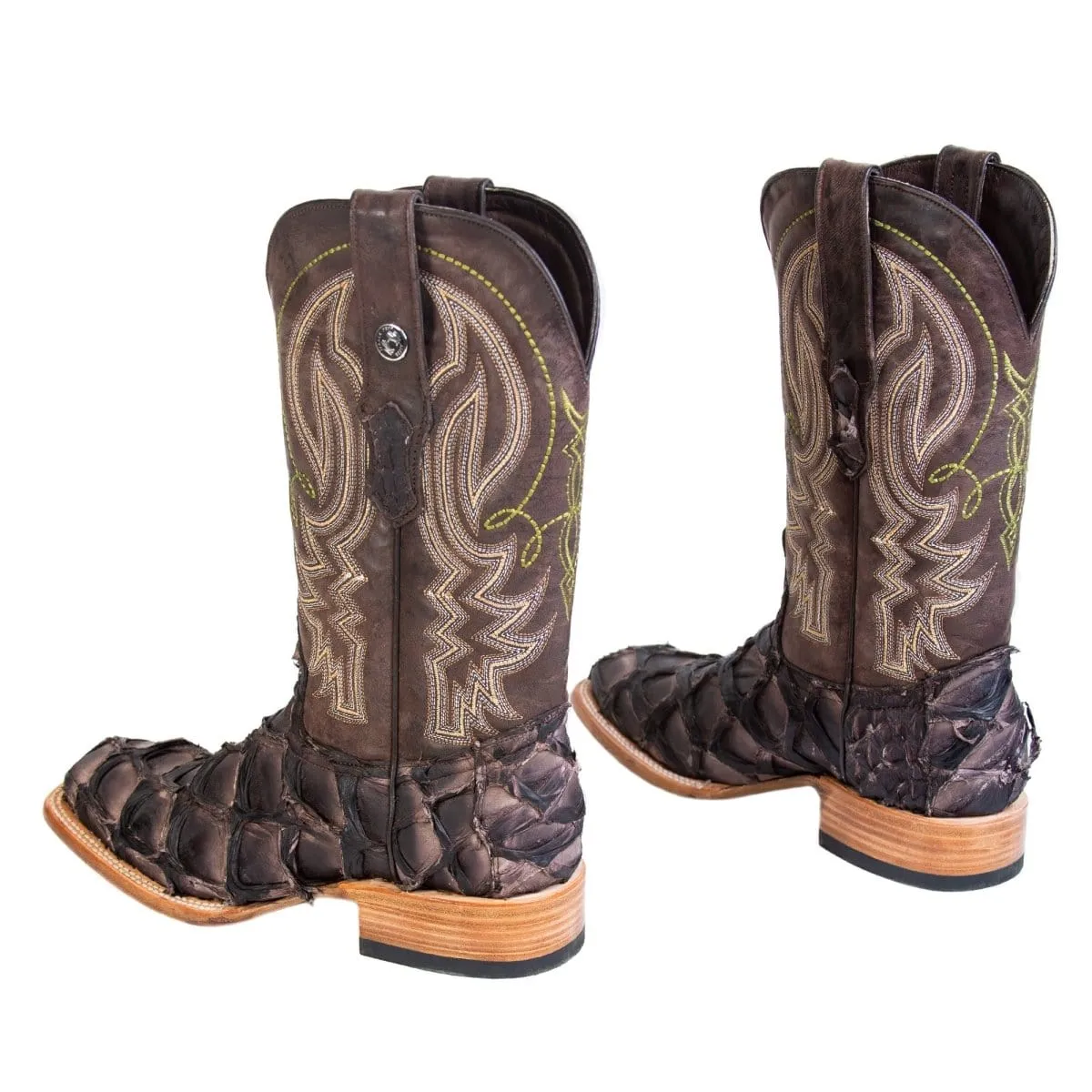 Tanner Mark Men's Genuine Monster Fish Square Toe Boots Chocolate TMX201319