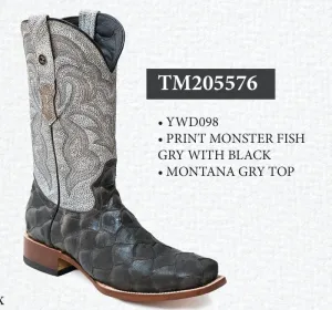 Tanner Mark Men's Print Monster Fish Square Toe Boots Grey TM205576