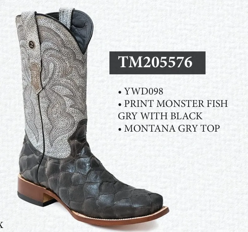 Tanner Mark Men's Print Monster Fish Square Toe Boots Grey TM205576