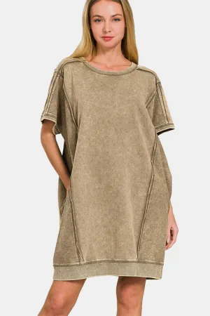 The Washed Exposed Seam Mini Tee Dress