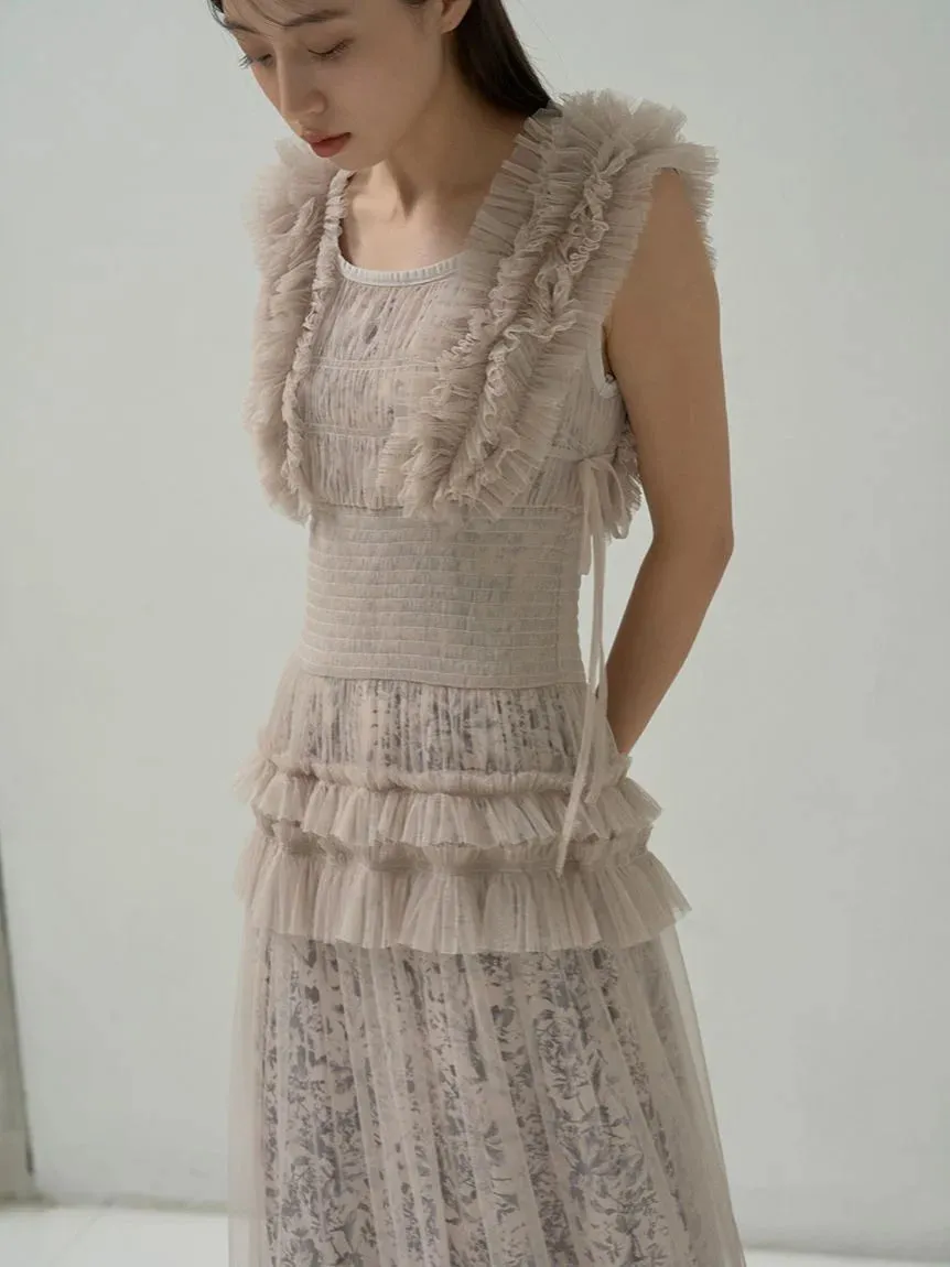 Tiered Smocked Ruffle Sheer Midi Dress