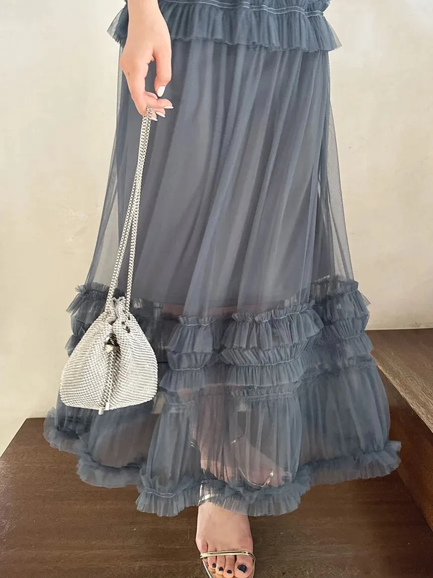 Tiered Smocked Ruffle Sheer Midi Dress