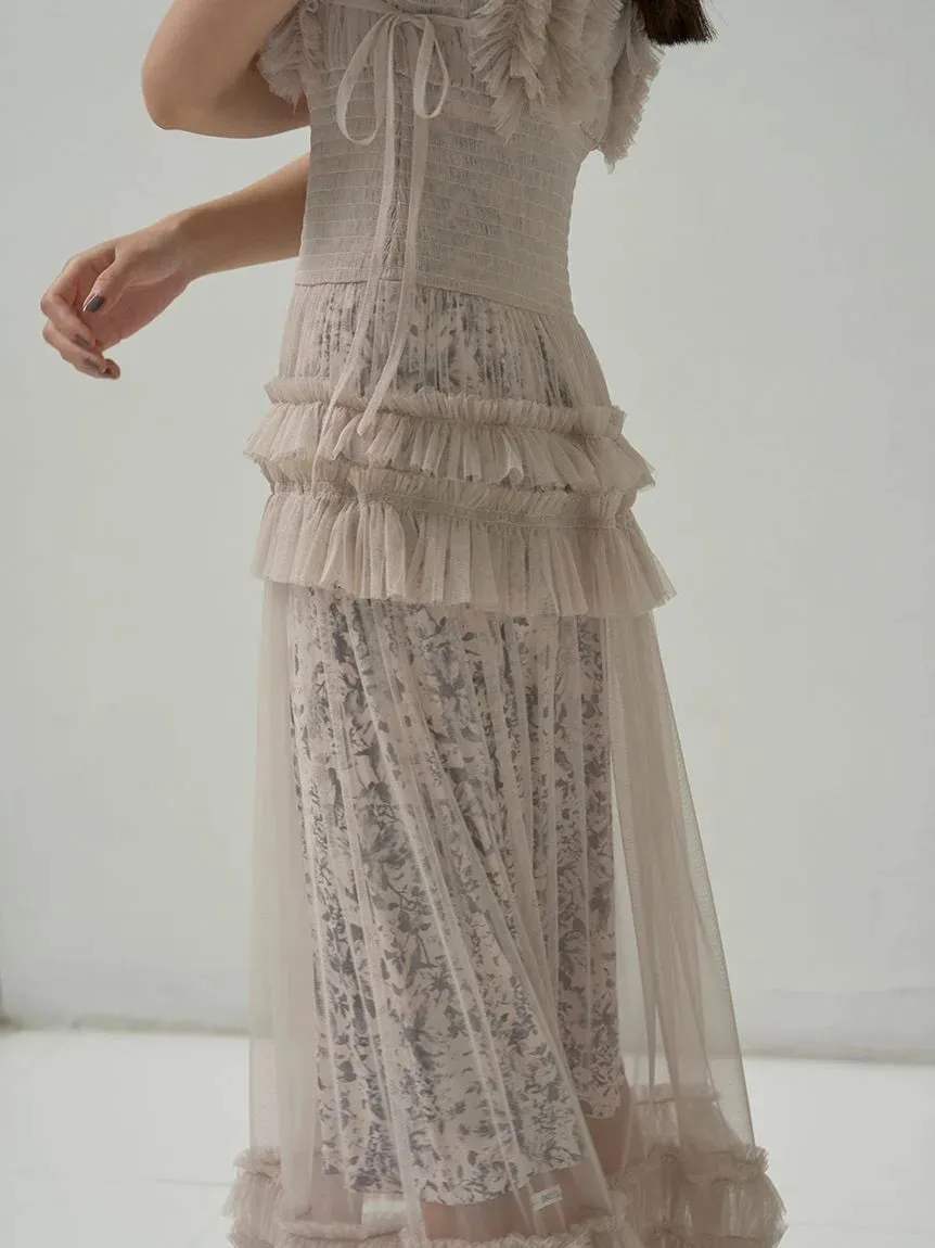 Tiered Smocked Ruffle Sheer Midi Dress