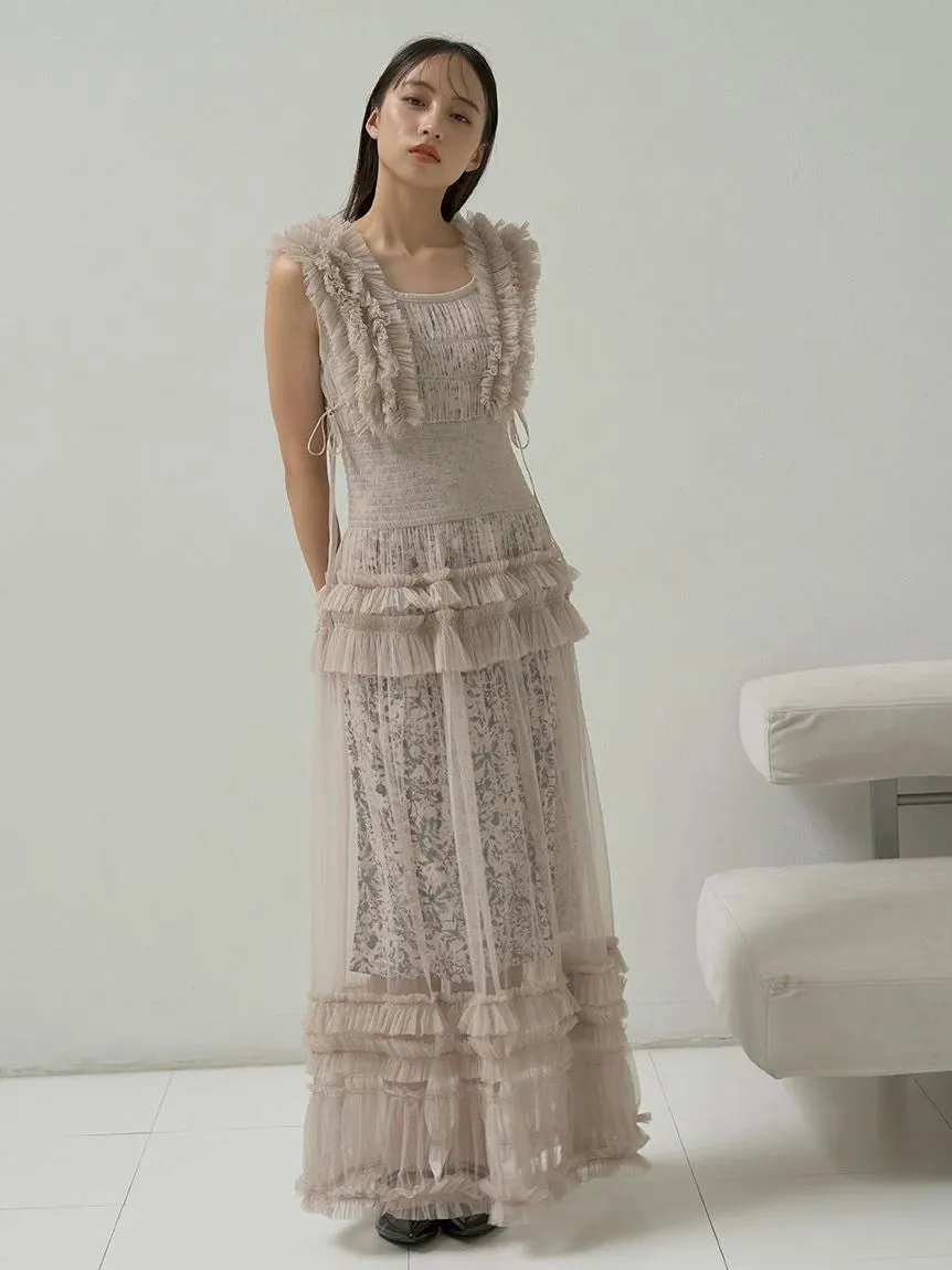 Tiered Smocked Ruffle Sheer Midi Dress