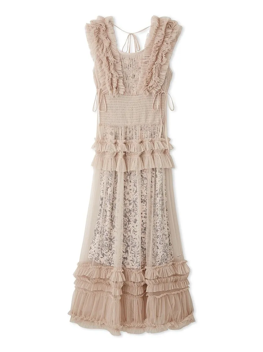 Tiered Smocked Ruffle Sheer Midi Dress
