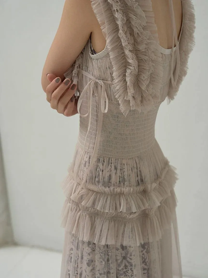 Tiered Smocked Ruffle Sheer Midi Dress