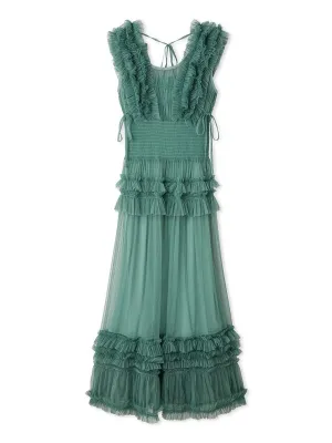 Tiered Smocked Ruffle Sheer Midi Dress