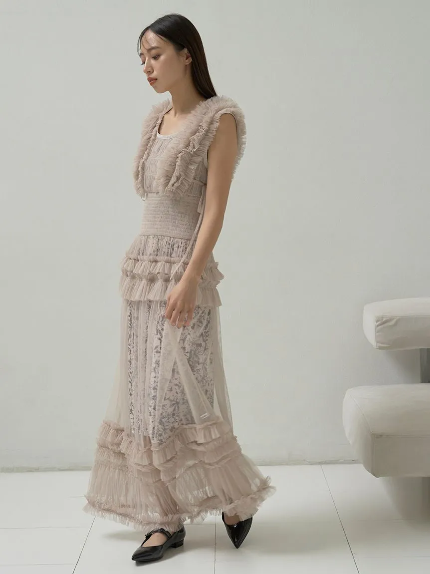 Tiered Smocked Ruffle Sheer Midi Dress