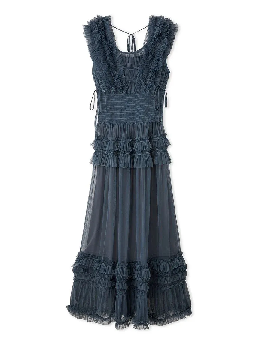 Tiered Smocked Ruffle Sheer Midi Dress