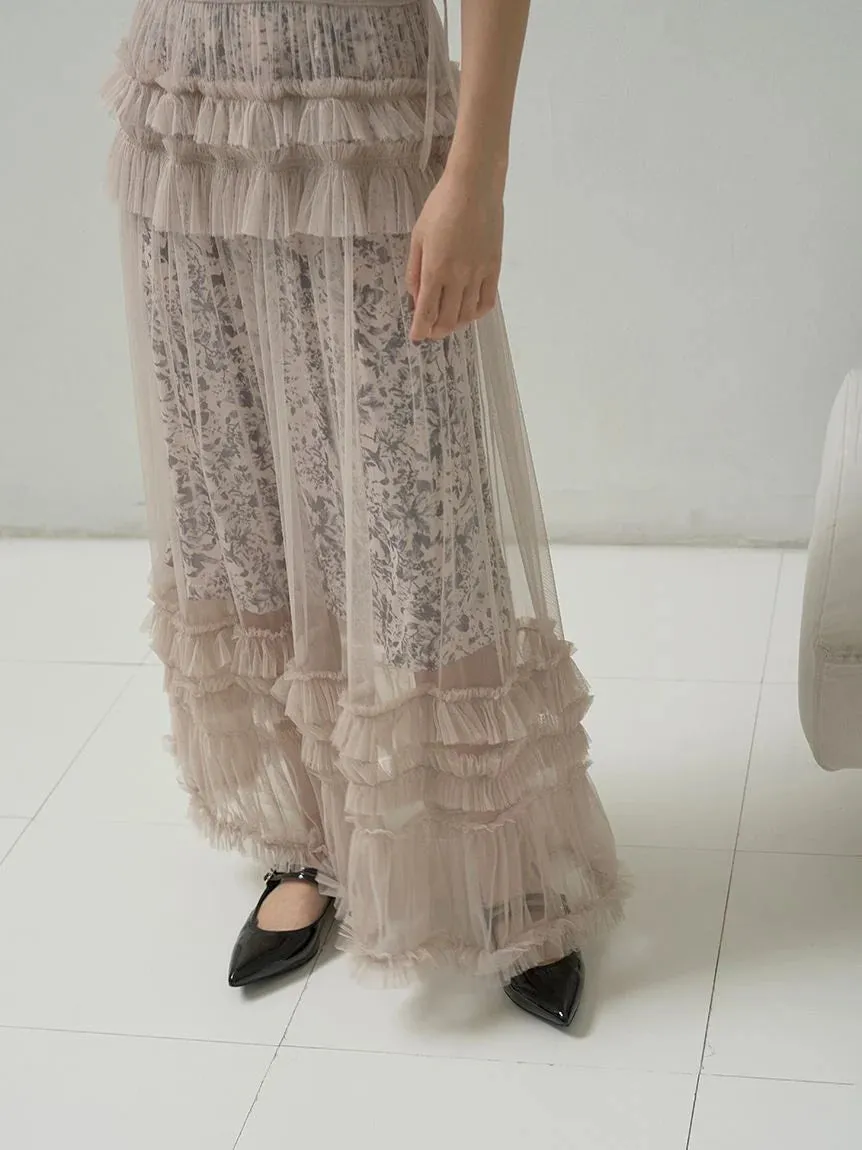 Tiered Smocked Ruffle Sheer Midi Dress
