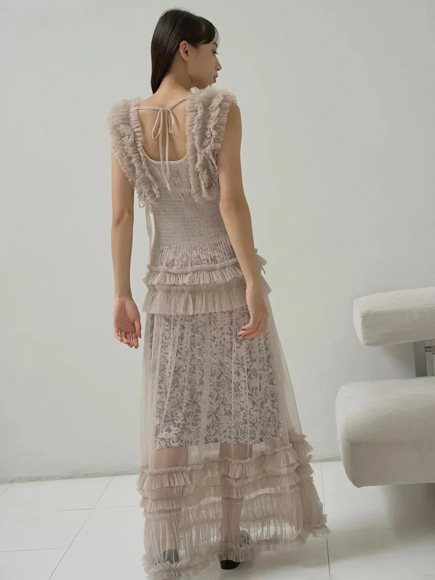 Tiered Smocked Ruffle Sheer Midi Dress