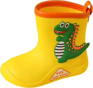 Toddler Dinosaur Rain Boots, Waterproof Rubber Kids Rain Boots for Girls Boys Unisex-Child Outdoor Toddler Furry Boots