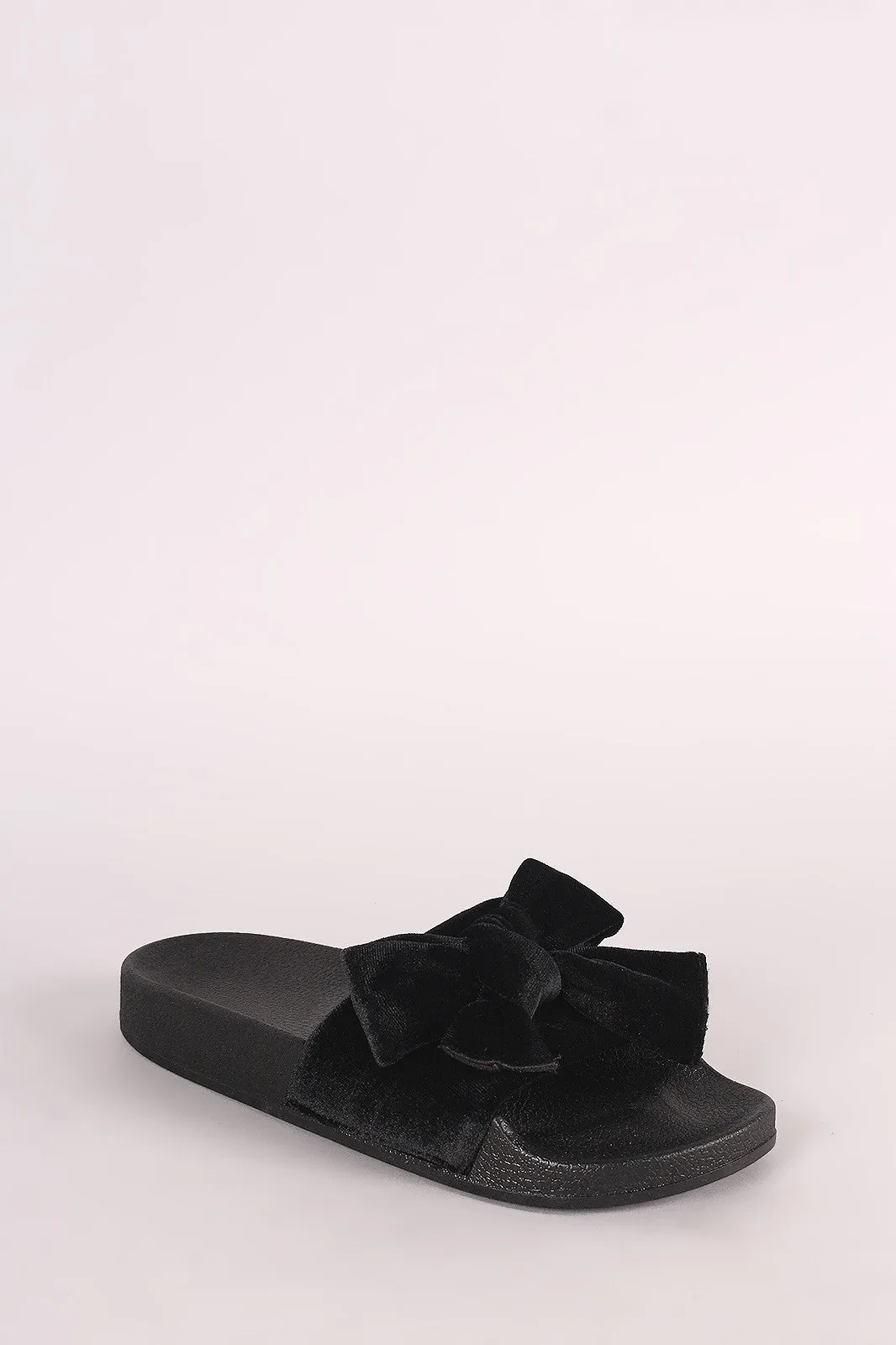 Velvet Bow Accent Slide Sandal