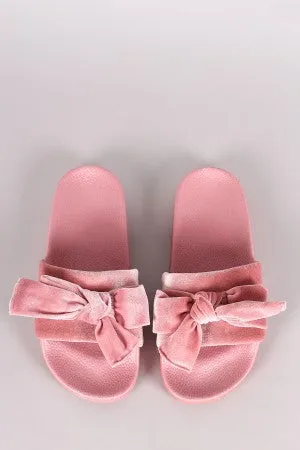 Velvet Bow Accent Slide Sandal