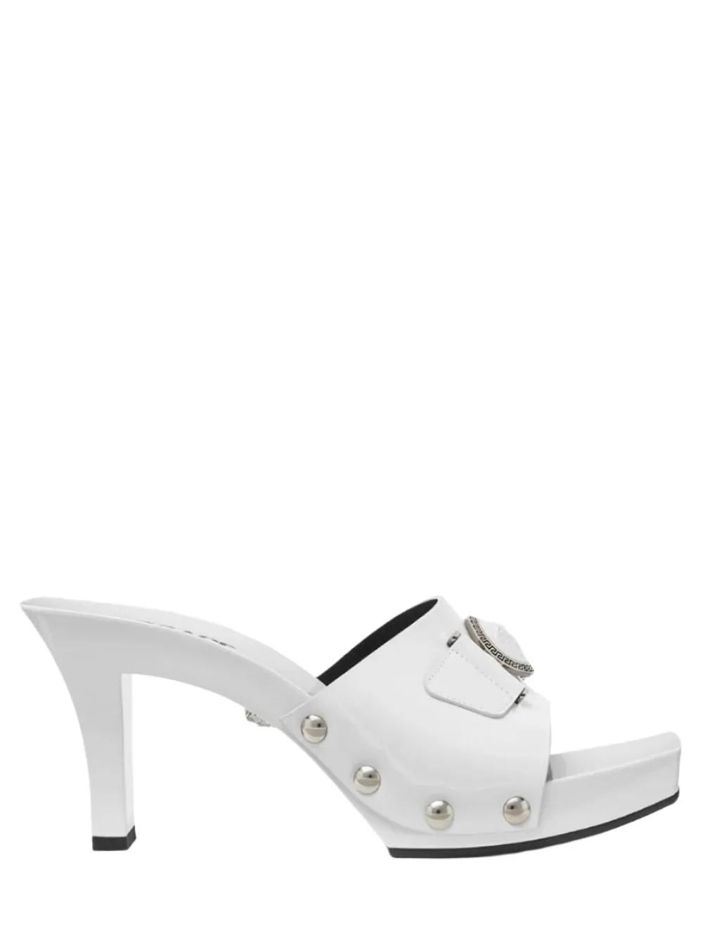 Versace Medusa Buckle Patent Clogs 2.4" in Optical White/Palladium