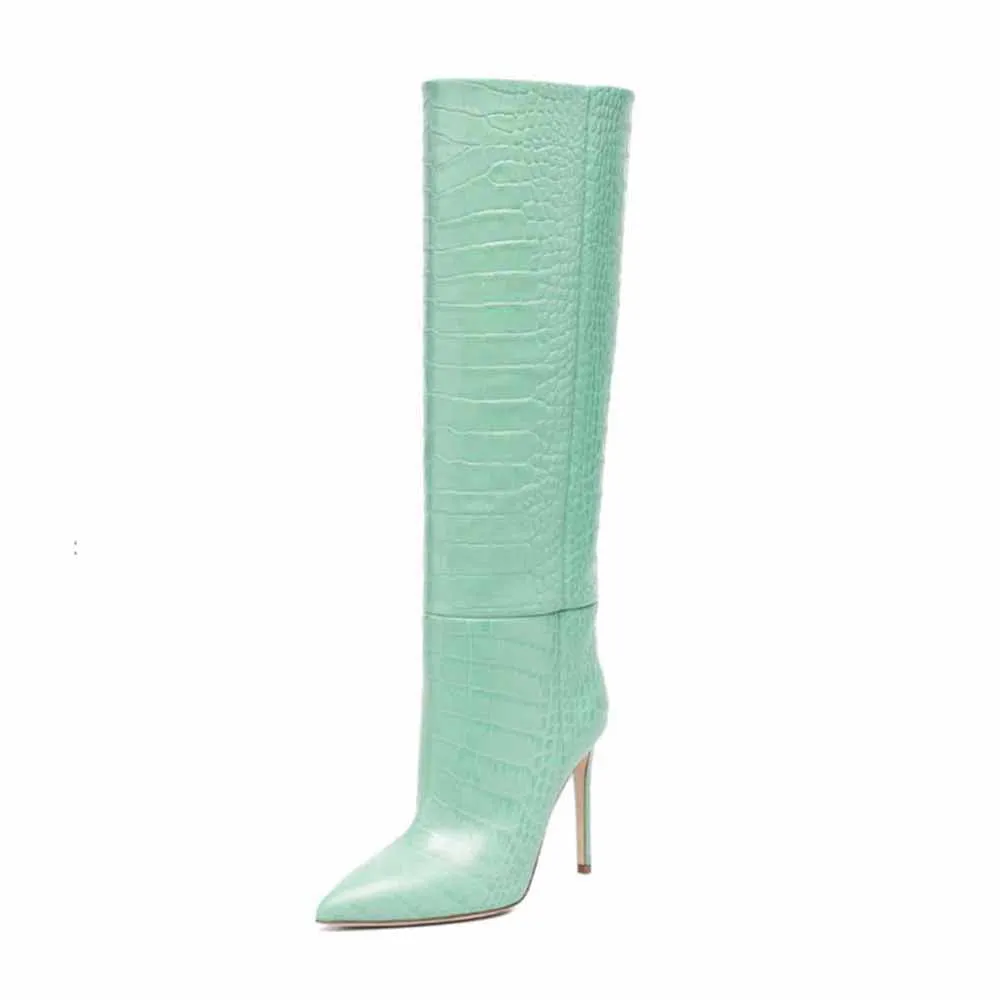 Women pointed toe knee-high boots candy color heeled boot 15 colors
