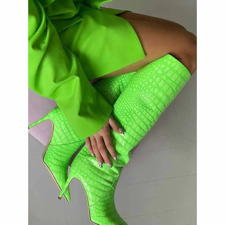 Women pointed toe knee-high boots candy color heeled boot 15 colors