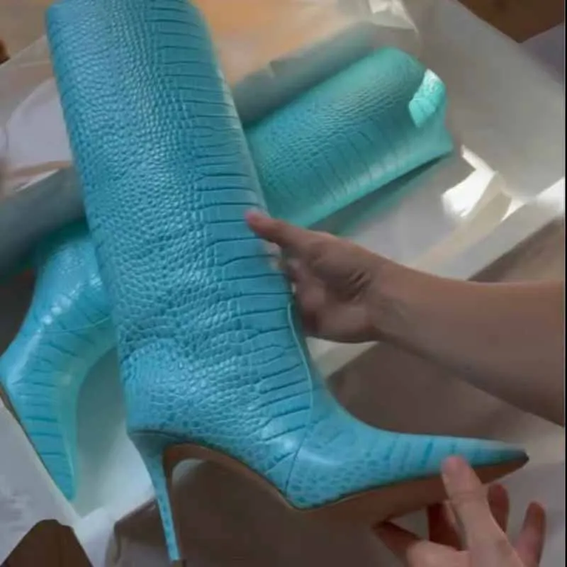 Women pointed toe knee-high boots candy color heeled boot 15 colors