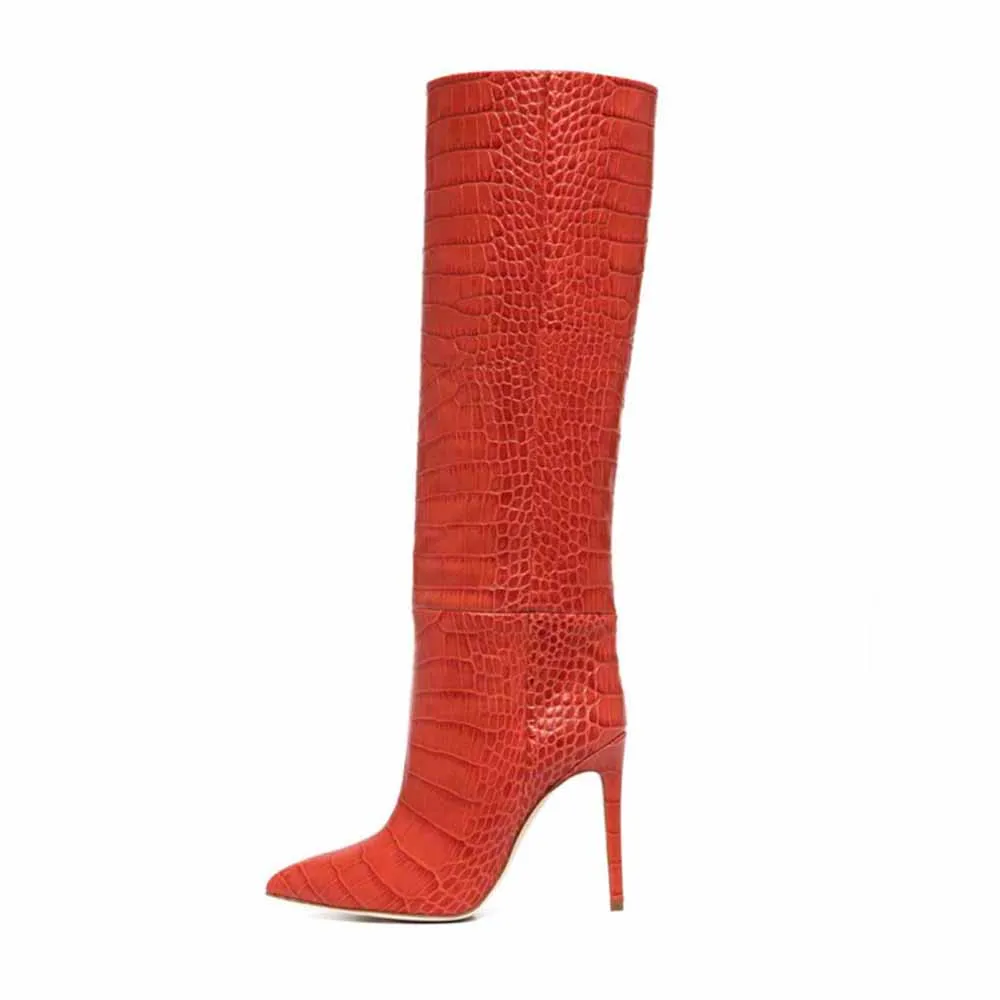 Women pointed toe knee-high boots candy color heeled boot 15 colors