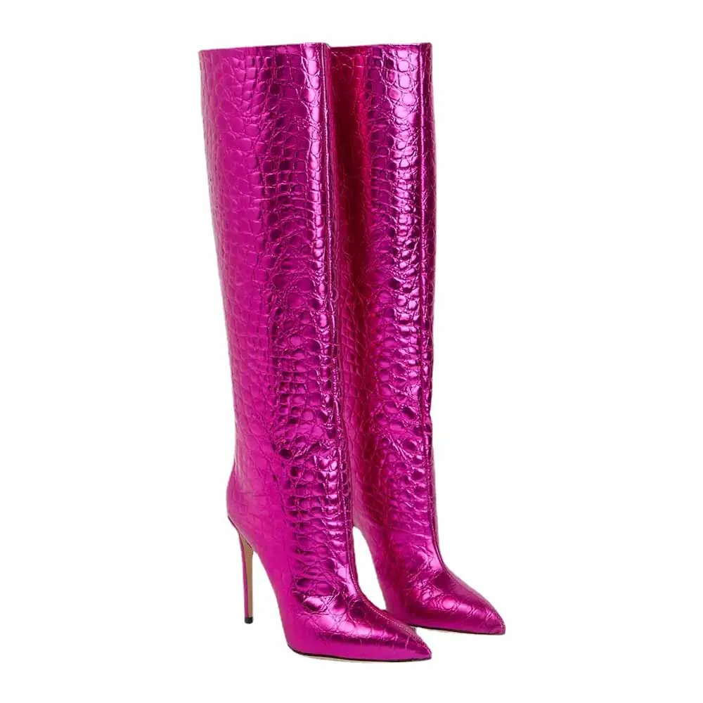 Women pointed toe knee-high boots candy color heeled boot 15 colors