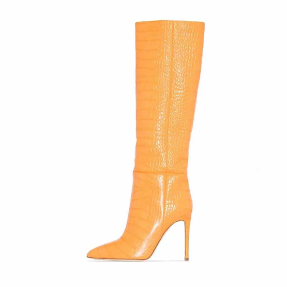 Women pointed toe knee-high boots candy color heeled boot 15 colors