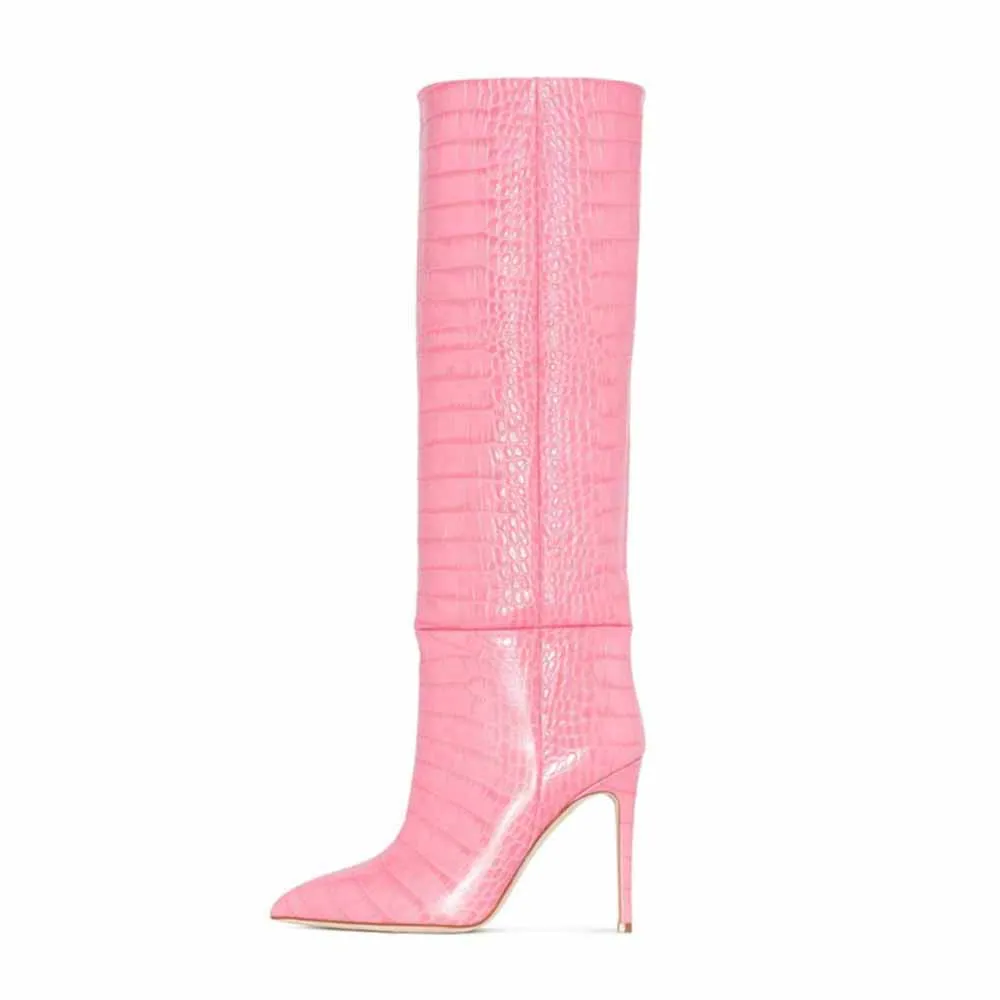 Women pointed toe knee-high boots candy color heeled boot 15 colors