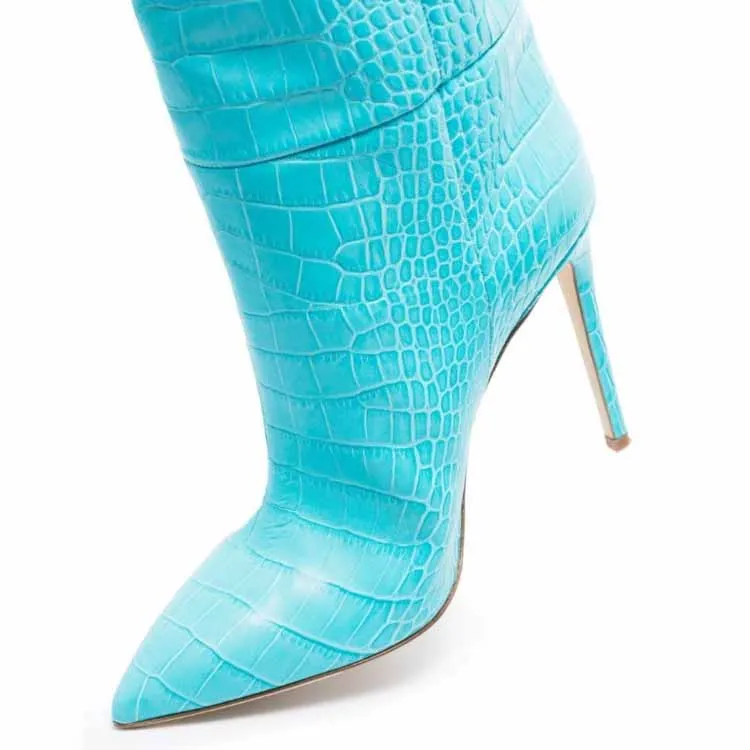 Women pointed toe knee-high boots candy color heeled boot 15 colors