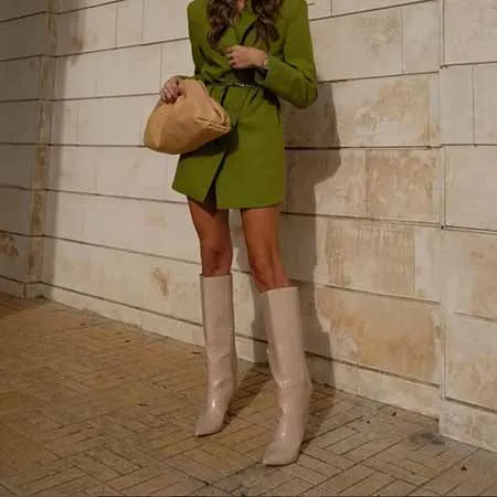 Women pointed toe knee-high boots candy color heeled boot 15 colors