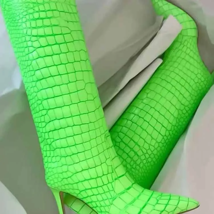 Women pointed toe knee-high boots candy color heeled boot 15 colors