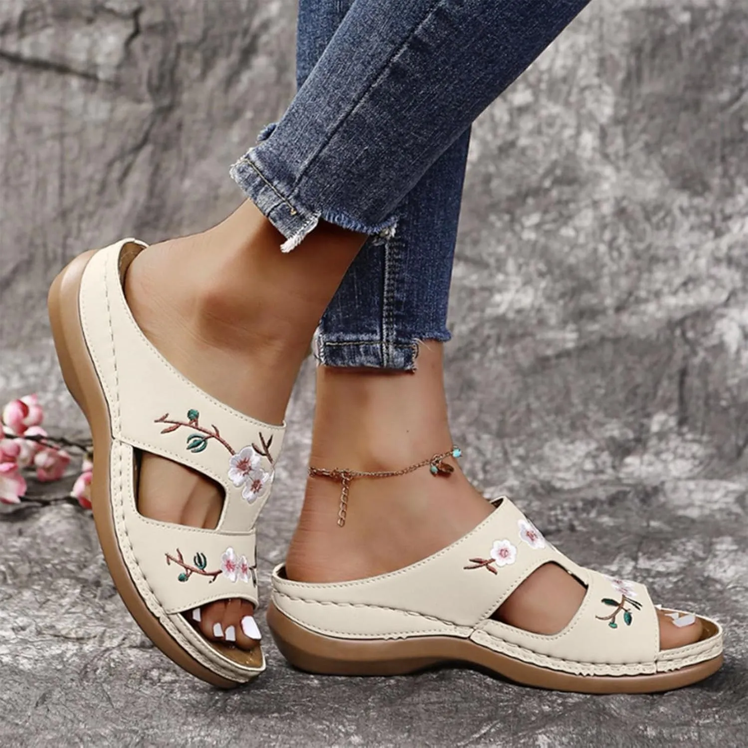 Women's Orthopedic Dressy Summer Comfort Flip Flops Wedge Sandals with Arch Support