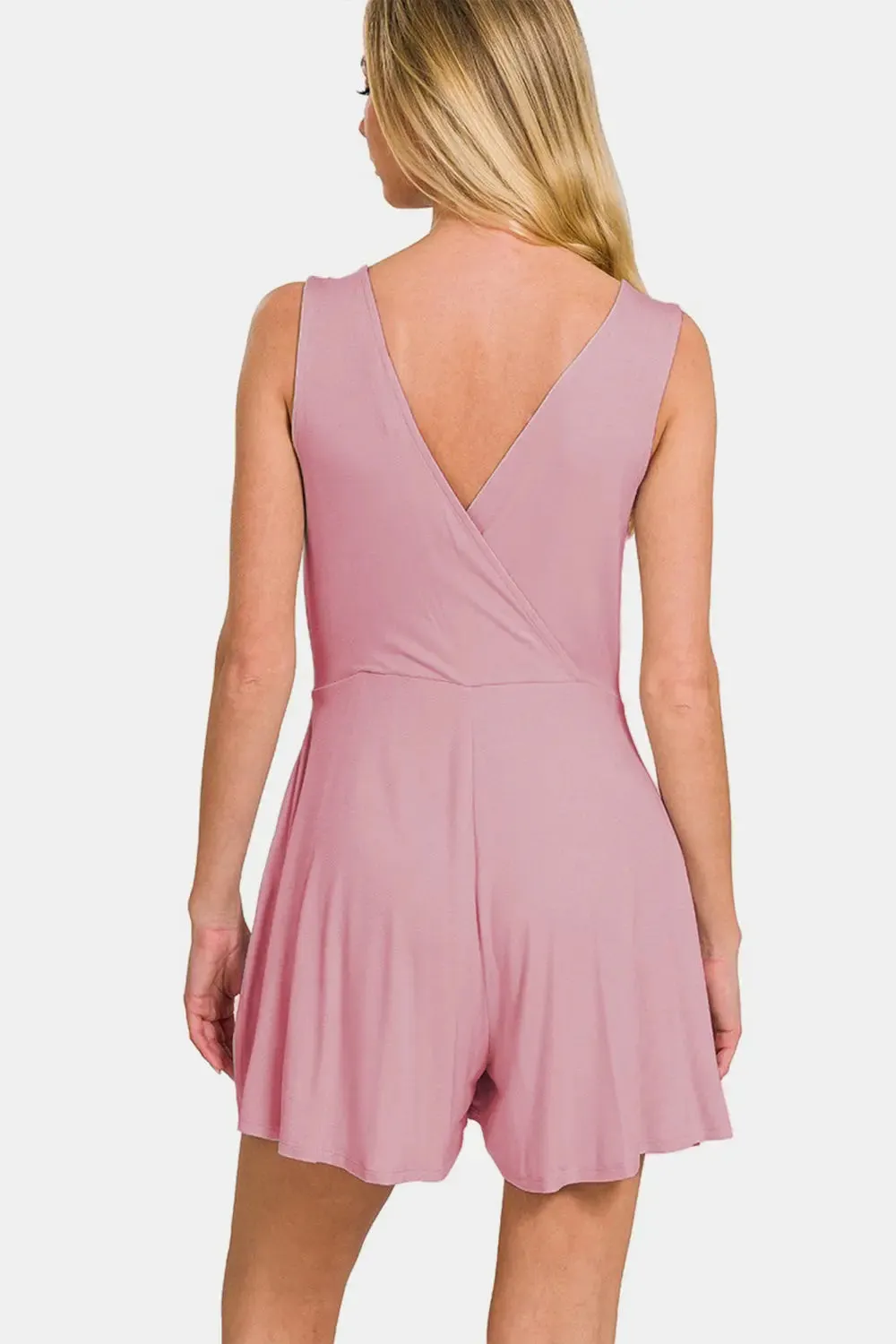Zenana Surplice Neckline Sleeveless Romper